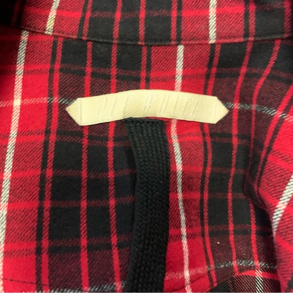 Off-White Red Black Plaid Check Flannel Buttoned Down Extra Long Shirt Size S - Picture 12 of 15